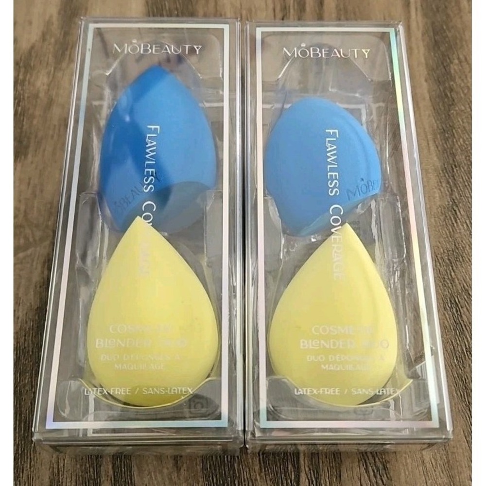 Lot Of 2 MOBEAUTY Flawless Coverage Cosmetic Blender Duo Blue & Yellow